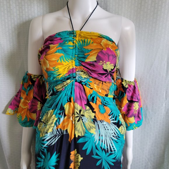 Fashion Nova Floral Jumpsuit, Color: Navy with Tropical print, Size: 2X, - Picture 9 of 13